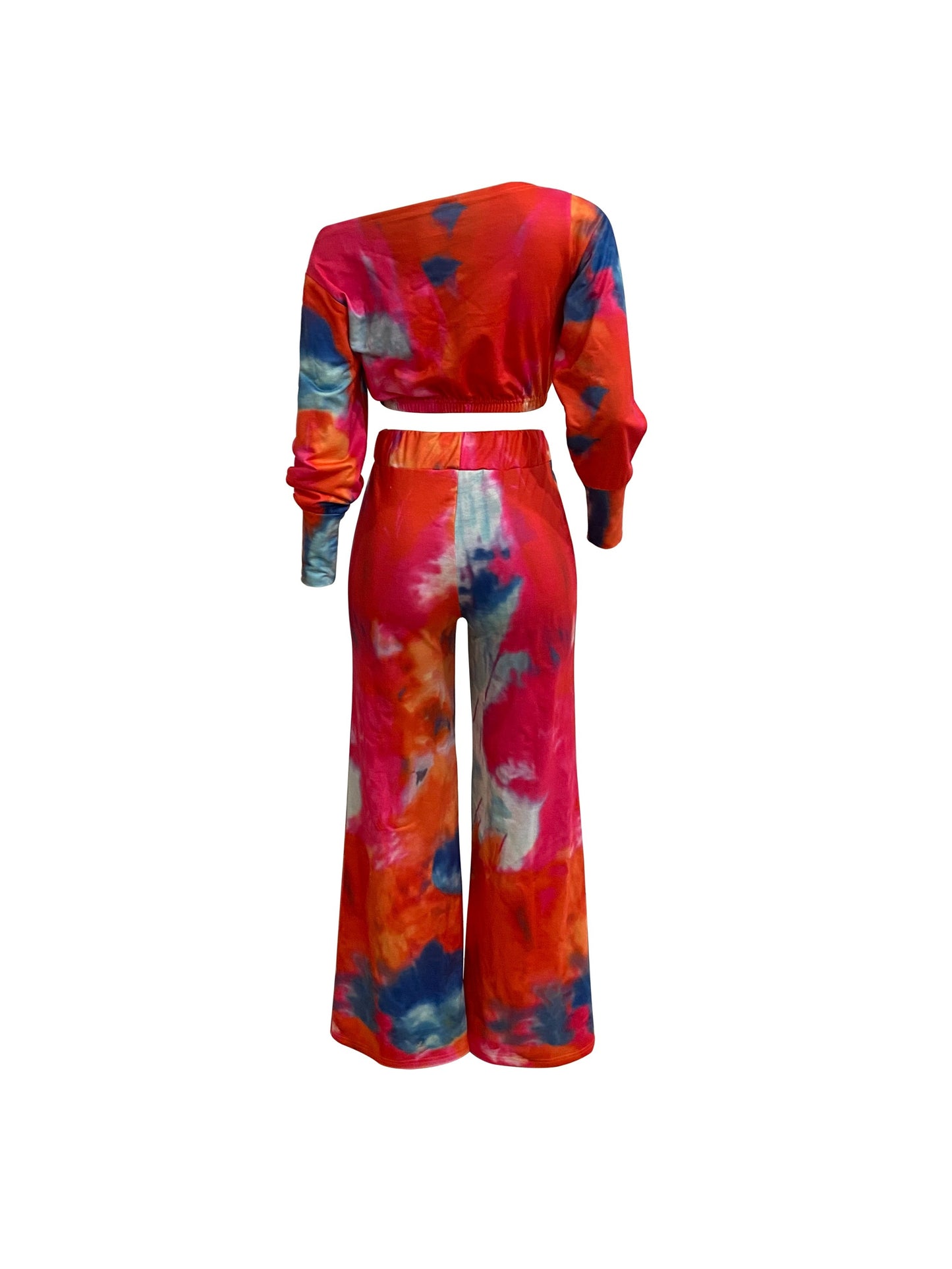 Trendy Tie Dye Two-piece Outfit Set - Soft Long Sleeve Crop Top & Adjustable Drawstring Pants - Casual, Comfortable, and Flattering Womens Clothing
