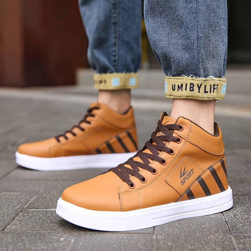 Plus Size Mens Skateboard Shoes - Fashionable and Stylish Vibrant Single-Tone Hue Ankle-High Supportive Design Ultra-Comfortable Cushioning Slip-Resistant Outsole Secure and Adjustable Fastening Durable and Grip-Enhancing Rubber Sole - Ideal for Skateboar