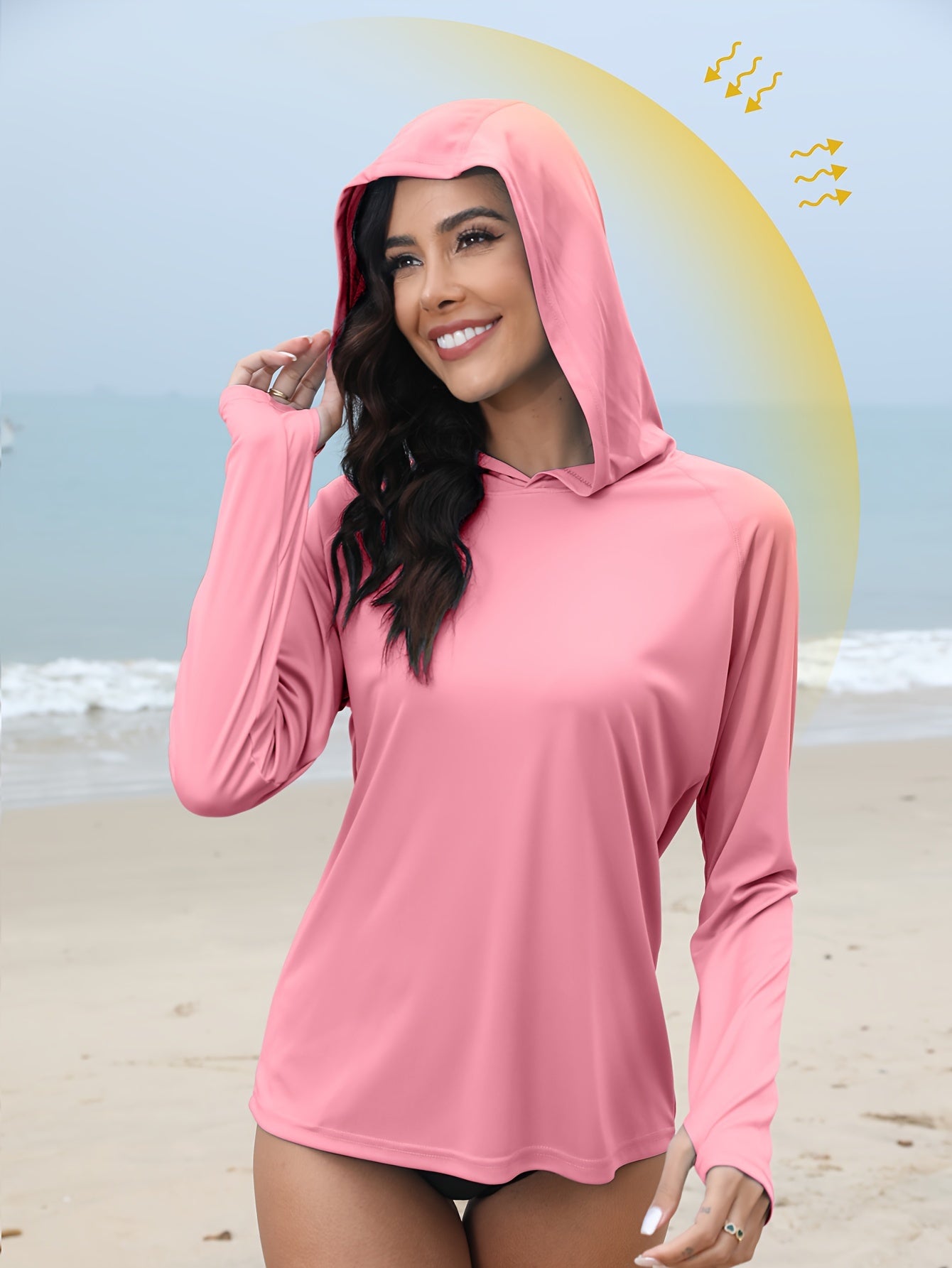Women's UPF 50+ Sun Protection Hooded Shirt - Long Sleeve, Moisture-Wicking, Quick-Drying, Breathable, Lightweight - Perfect for Hiking, Fishing, Outdoor Fitness, Running, and Casual Wear