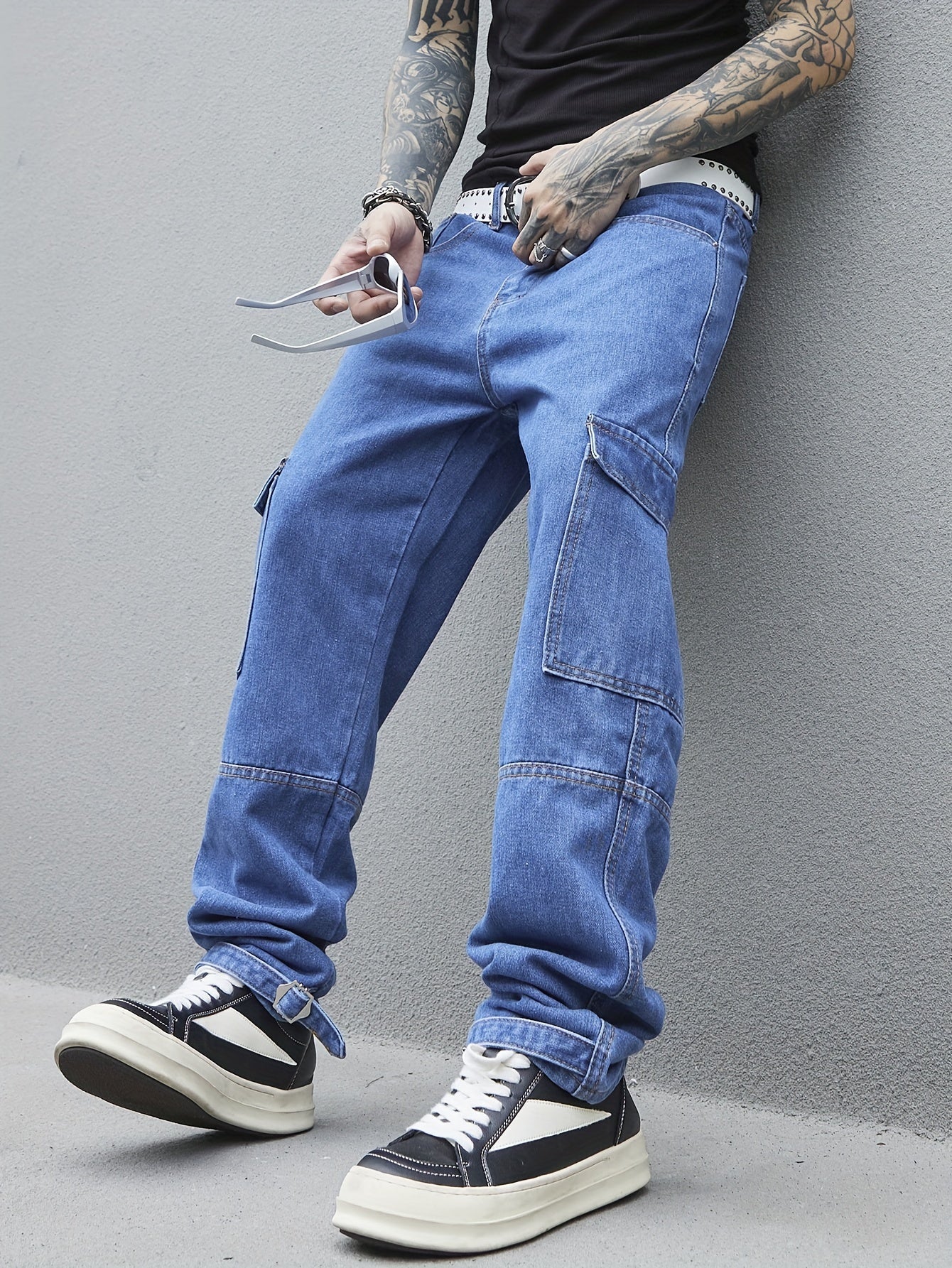 Men's Loose Fit Wide Leg Jeans, Men's Stylish Comfy Denim Pants, Street Style Fashion