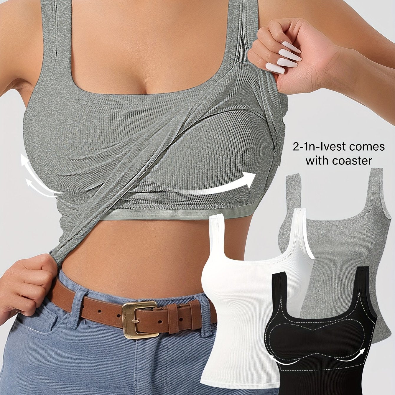 3-Pack Solid Color Super Slim Fit Tank Top - Classic Square Neck, Sleeveless, Versatile, and Easy to Pair - Pack of 3 for Endless Outfit Possibilities, Exclusively Designed for Women, Perfect for Casual, Everyday Wear