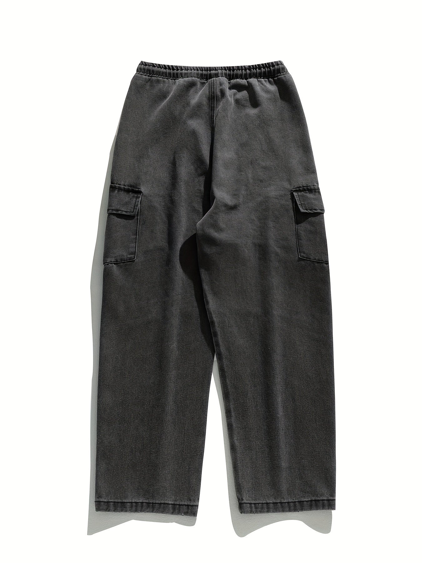 Multi-Pocket Loose Fit Denim Cargo Pants - Soft Cotton Blend, Drawstring Waist, Relaxed Style for Spring and Fall Outdoor Activities, Casual Everyday Wear