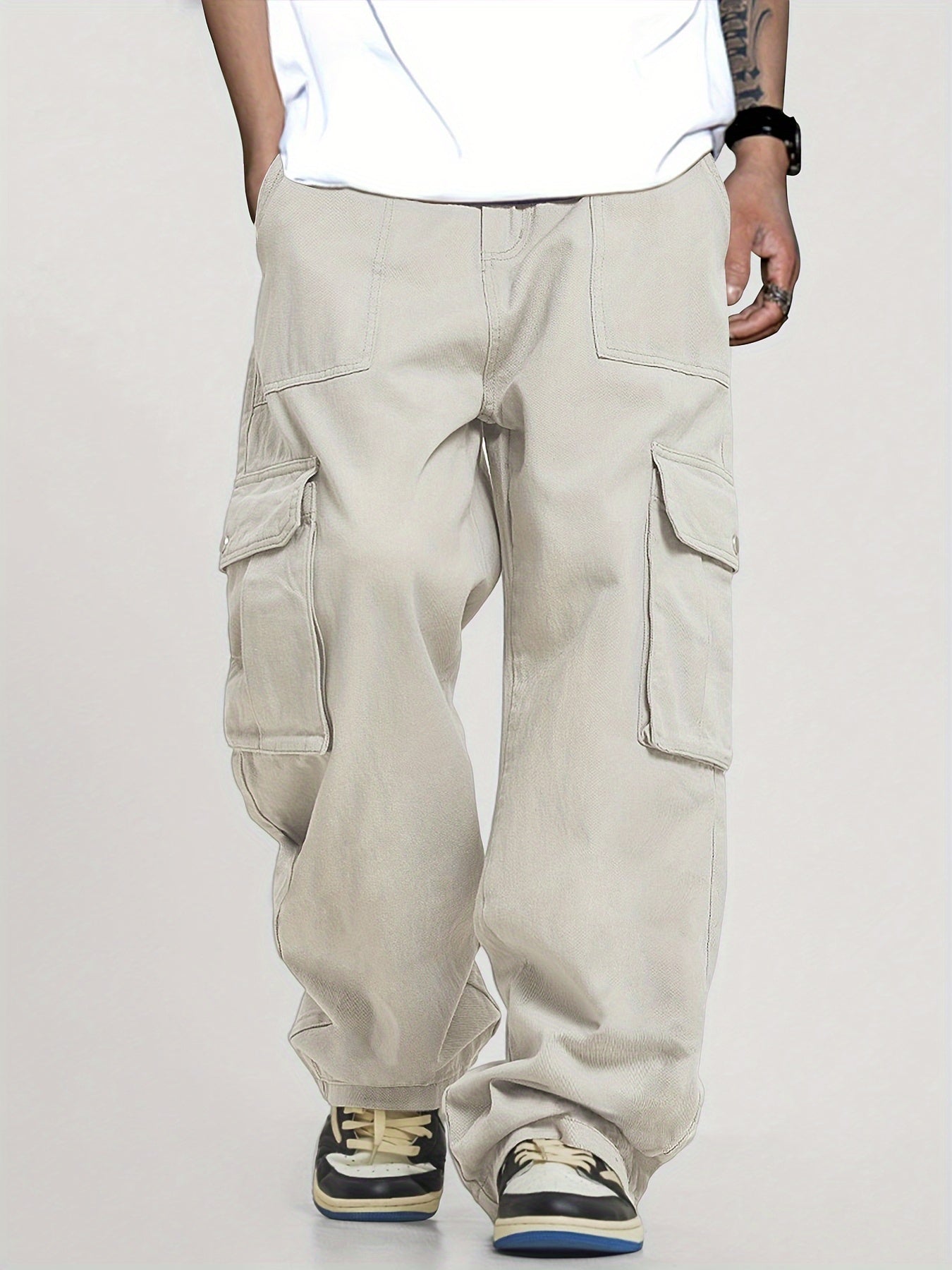 Mens Relaxed Cargo Pants - Comfort Drawstring, Trendy Solid Colors, Roomy Pockets for Casual Style