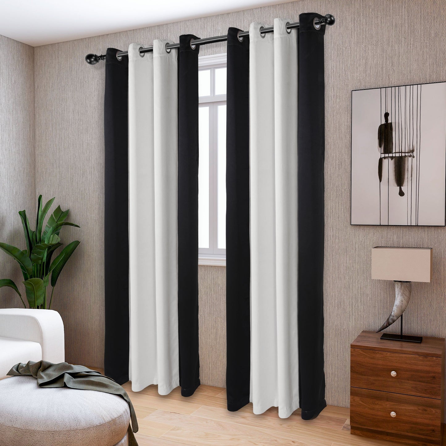1pc Stylish Double Color Block Blackout Curtains for Living Room and Bedroom - Perfect for Room Decor and Home Decor