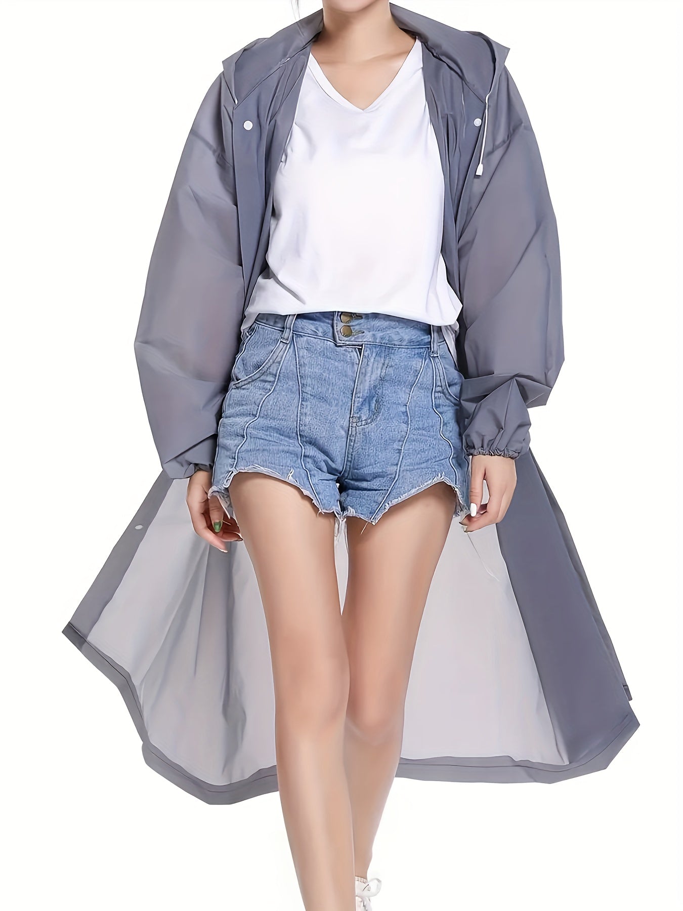1pc Reusable Waterproof EVA Lightweight Hooded Raincoat for Women - Rainwear with Breathable Fabric, Adjustable Hood, and Reflective Strip - Ideal for Outdoor Activities, Hiking, and Camping