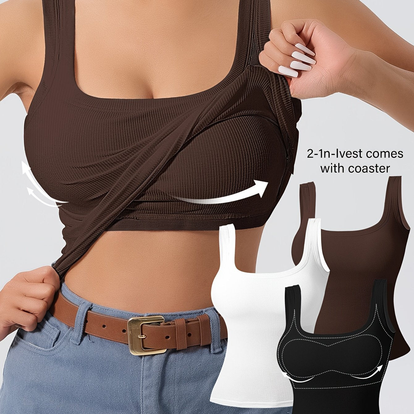 3-Pack Solid Color Super Slim Fit Tank Top - Classic Square Neck, Sleeveless, Versatile, and Easy to Pair - Pack of 3 for Endless Outfit Possibilities, Exclusively Designed for Women, Perfect for Casual, Everyday Wear