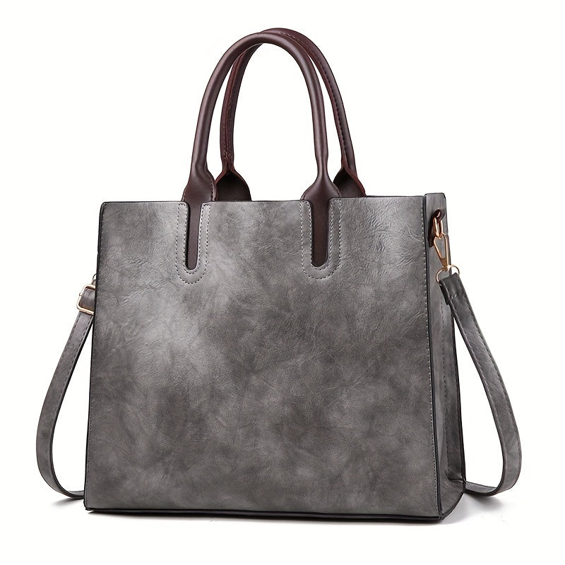 Women's Vintage Commuter Tote Bag New Soft Leather Fashion Tote, PU Material, Zipper Closure, Waxed Edges, Available in Red, Black, Pink, Beige, Grey, Green - No Included Components