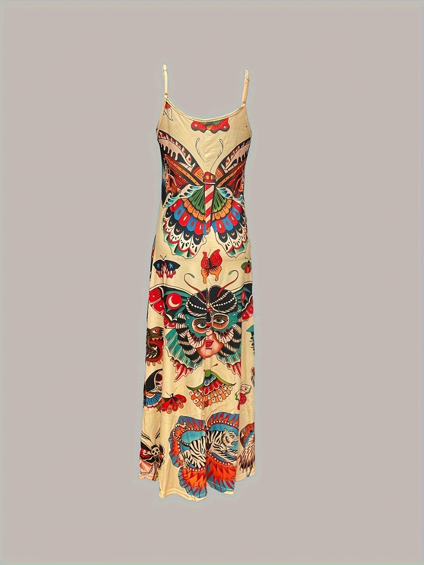Chic Animal Print Spaghetti Strap V-Neck Cami Dress - Lightweight & Flowy Vacation Sundress for Women