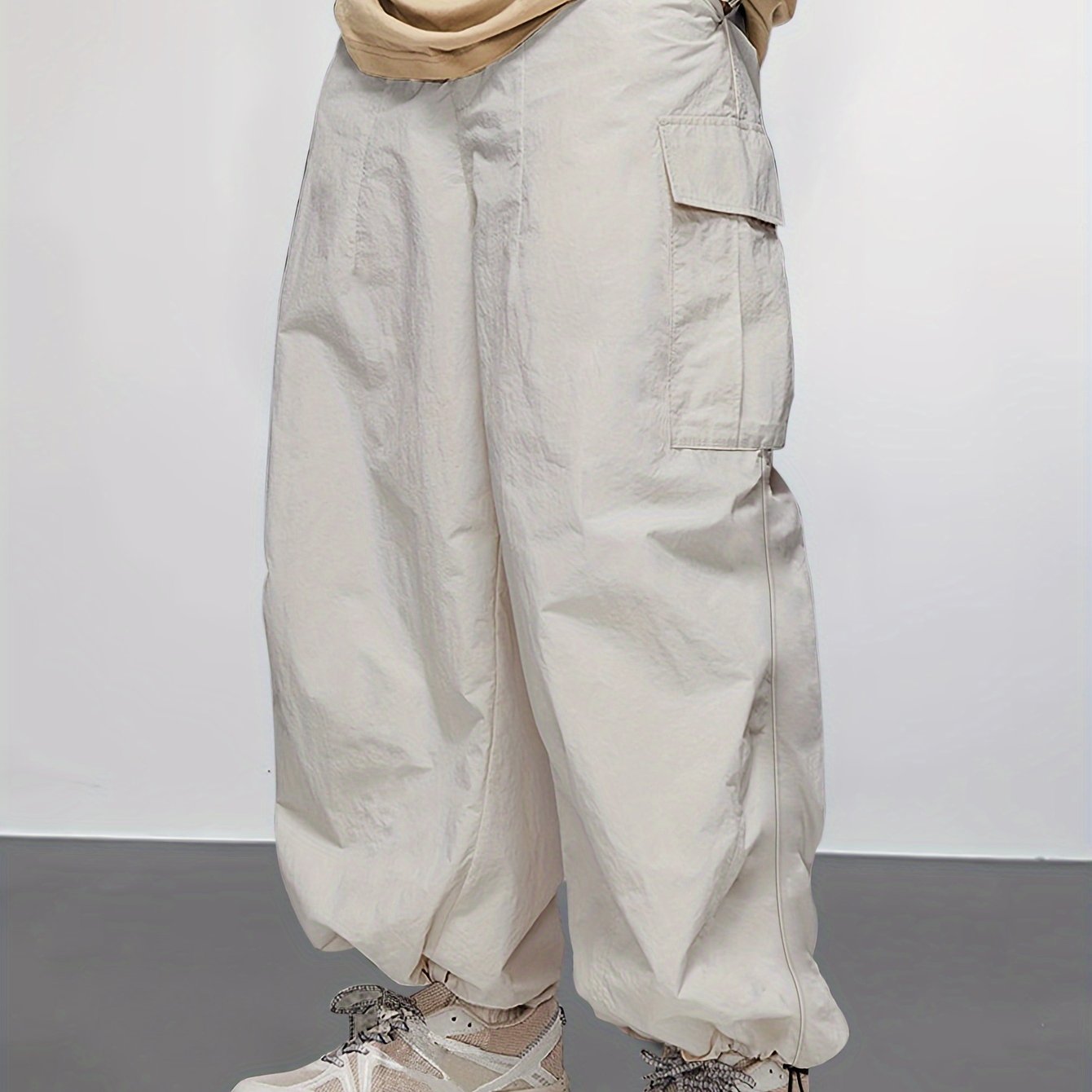 Rugged yet Stylish Mens Cargo Pants - Loose Fit, Solid Color with Flap Pockets & Adjustable Drawstring Hem - Ideal for Outdoor Adventures, Casual Wear & Street Style