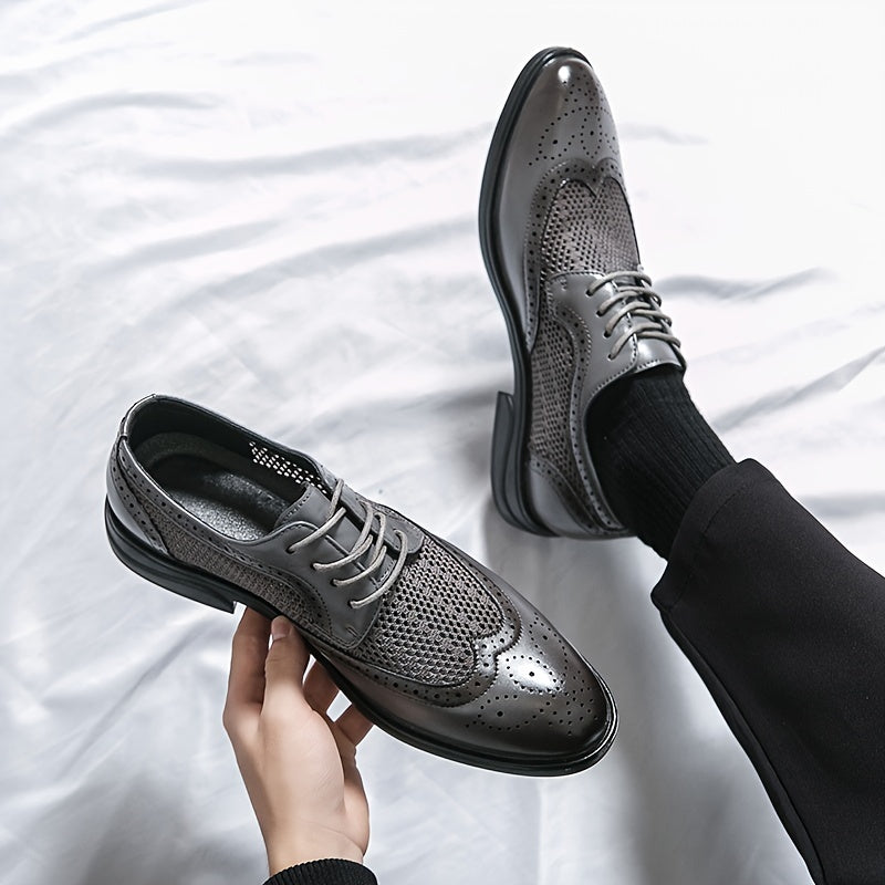 Men's Vintage Wingtip Brogue Derby Shoes - Comfy, Non-Slip, Durable Rubber Sole, Lace-Up, Breathable, Water-Resistant, Elegant Dress Shoes for Formal Occasions - Ideal for Business, Wedding, Party, and Daily Wear