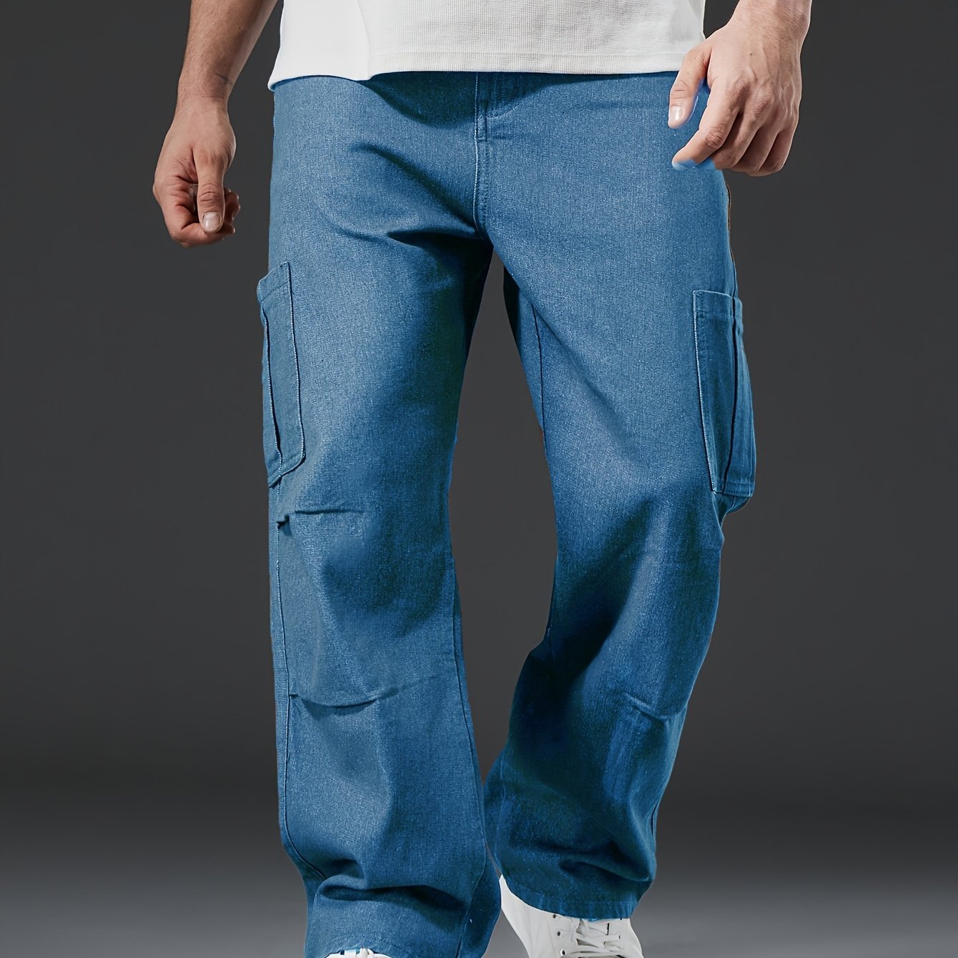 Relaxed Fit Mens Cargo Pants - Multi-Pocket, Washed, Non-Stretch Denim with Comfortable Causal Style for Outdoor Activities All-Year-Round