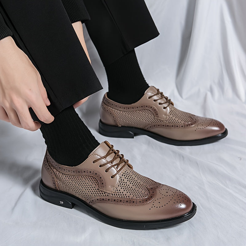 Men's Vintage Wingtip Brogue Derby Shoes - Comfy, Non-Slip, Durable Rubber Sole, Lace-Up, Breathable, Water-Resistant, Elegant Dress Shoes for Formal Occasions - Ideal for Business, Wedding, Party, and Daily Wear