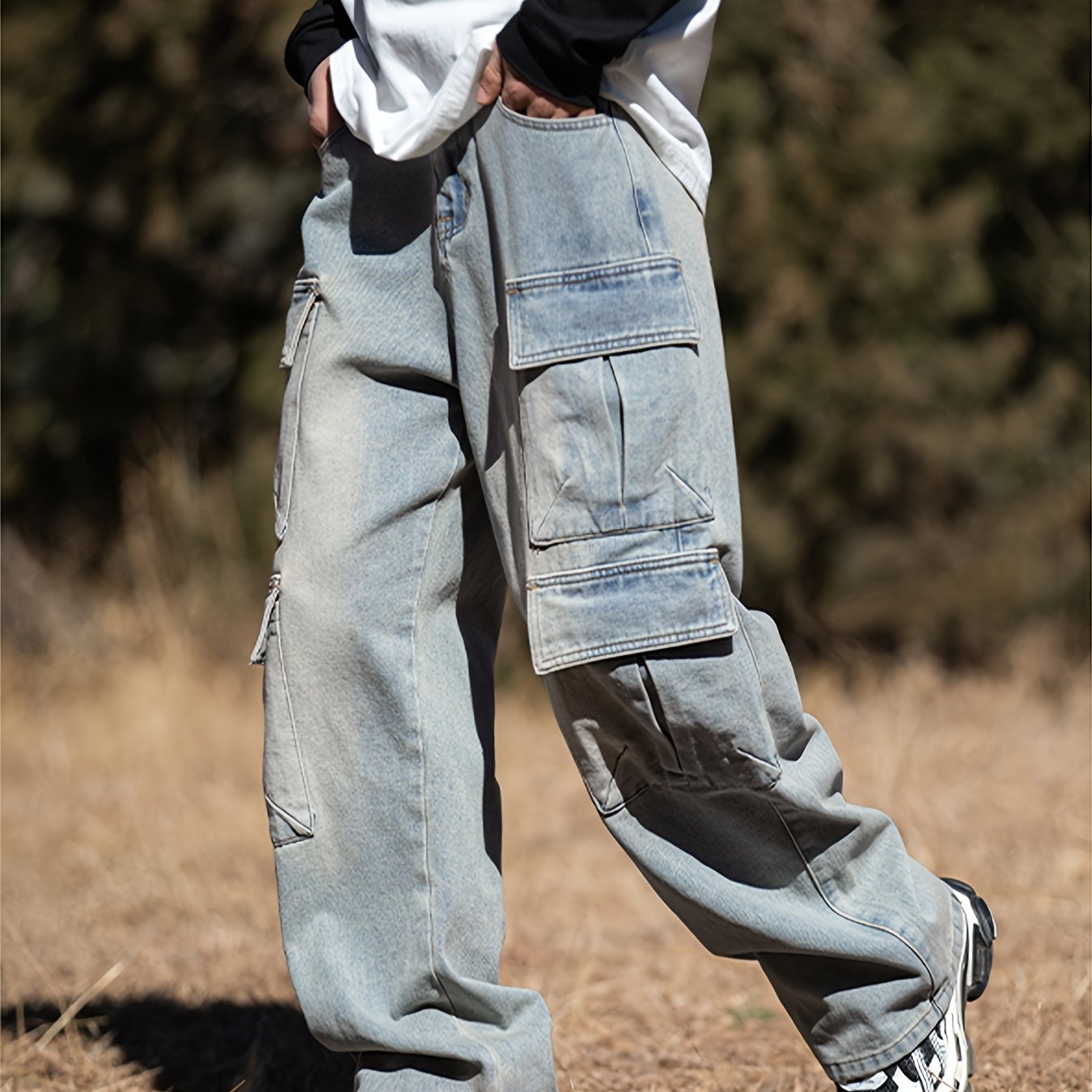 Relaxed Fit Multi-Pocket Cargo Pants - Overalls with Casual Style, Stretchy Fabric, and Practical Design for Spring and Fall Outdoor Enthusiasts, K-Pop Fans, and Everyday Wear
