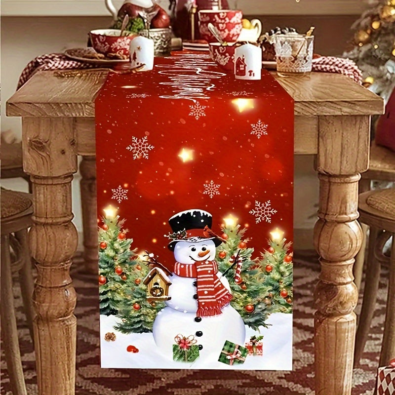 1pc Christmas Table Runner - Shuttle Woven, Rectangular, Polyester, 100% Christmas Theme for Home Kitchen Dining Table Decoration, Holiday Season Table Accessory