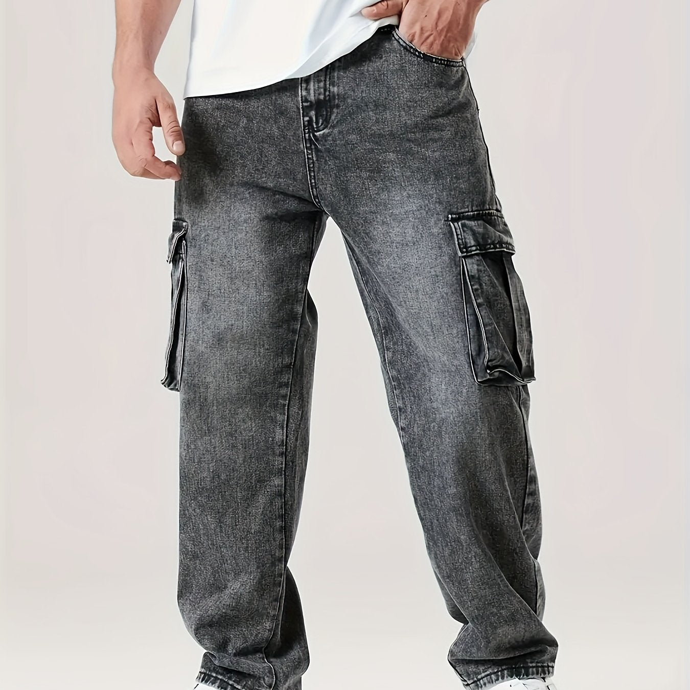 Stylish Comfy Loose Fit Wide Leg Cargo Jeans - Men's Versatile Denim Pants for Four Seasons with Multiple Pockets - Perfect for Casual Daily Wear