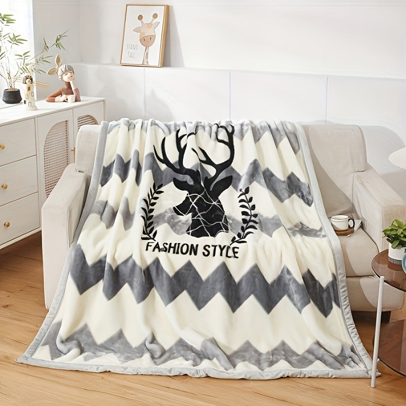 Luxurious Double-Layered Coral Fleece Throw Blanket - Soft, Thick & Cozy for Winter Comfort | Vintage Animal Design