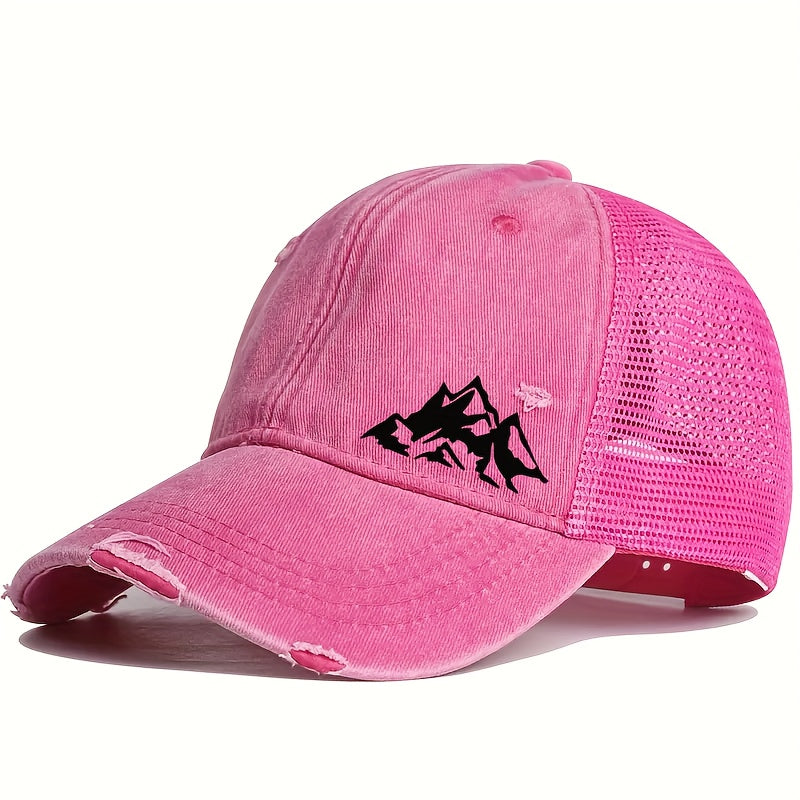 1pc Unisex Lightweight Solid Color Sports Baseball Cap with Hill Print Pattern - Adjustable Fit, Perfect for Outdoor Sports and Ideal Gift Choice