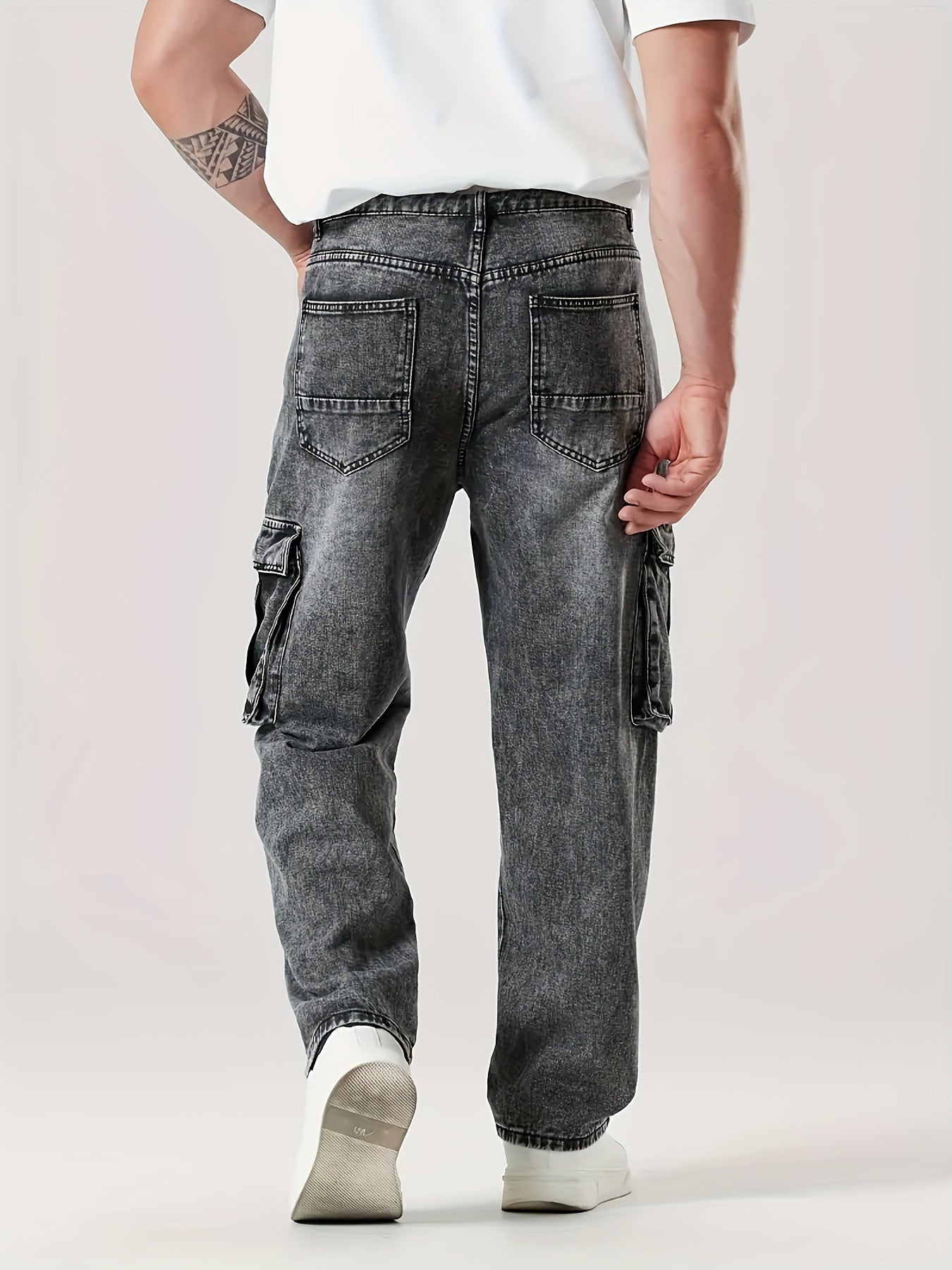 Stylish Comfy Loose Fit Wide Leg Cargo Jeans - Men's Versatile Denim Pants for Four Seasons with Multiple Pockets - Perfect for Casual Daily Wear