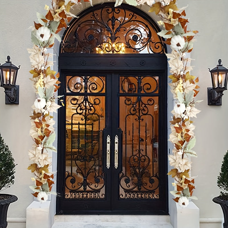 1 Fall Pumpkin Wreath, 71.1 Inch Faux Maple Pumpkin Berry Vine Wreath with Pumpkin Maple Wreath, Perfect for Weddings, Thanksgiving Tables, Farmhouse Decorations