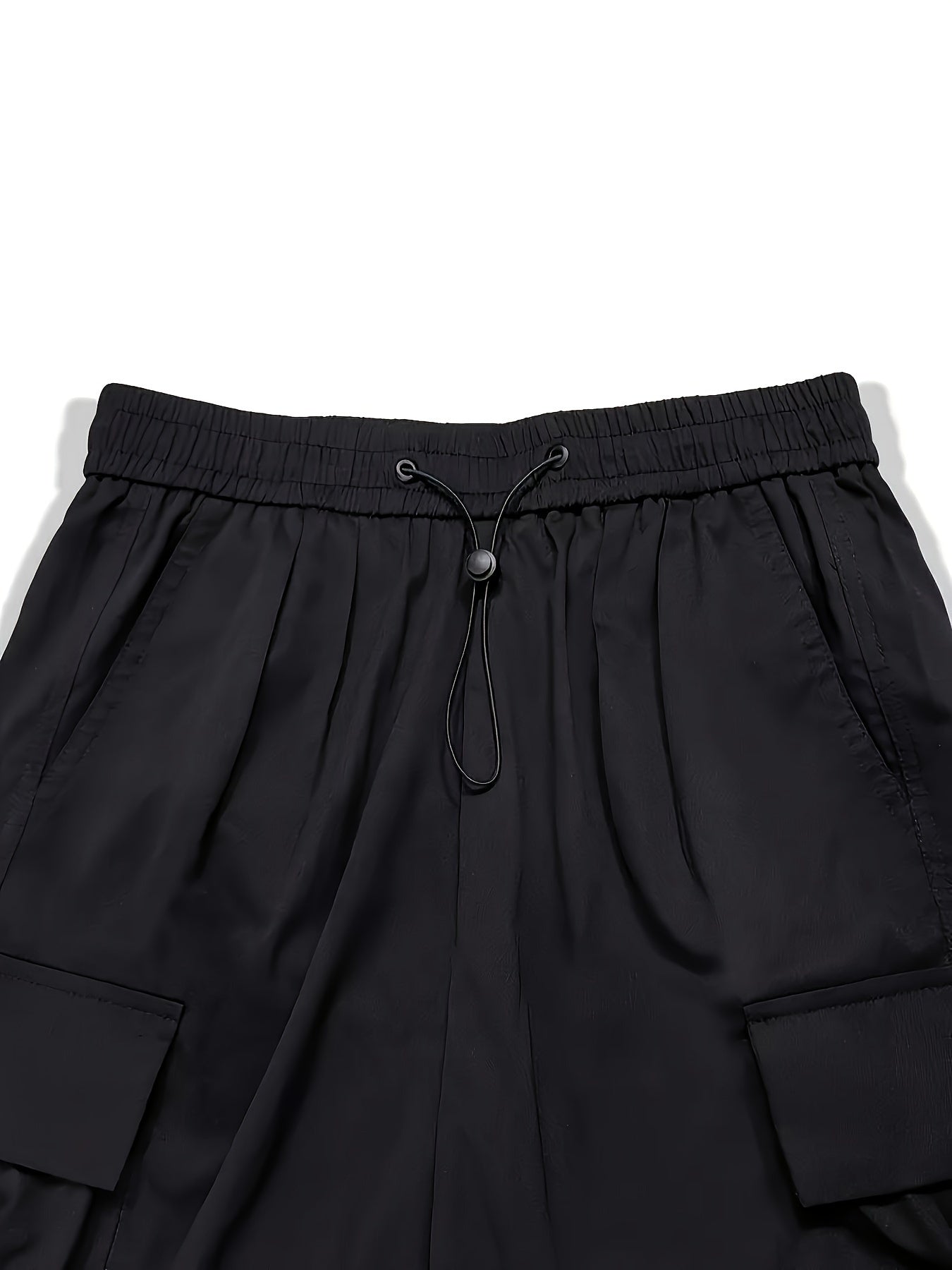 Men's Solid Color Baggy Cargo Pants With Drawstrings, Multi-pocket Casual Stylish Outdoor Trousers As Gift