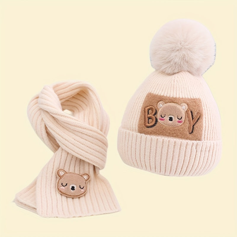 2pcs Kids' Winter Hat & Scarf Set - Cozy, Warm Knit With Ear Protection For Boys & Girls, Perfect For Skiing & Skating, Fits Ages 3-8, Head Circumference 19.69-21.26inch