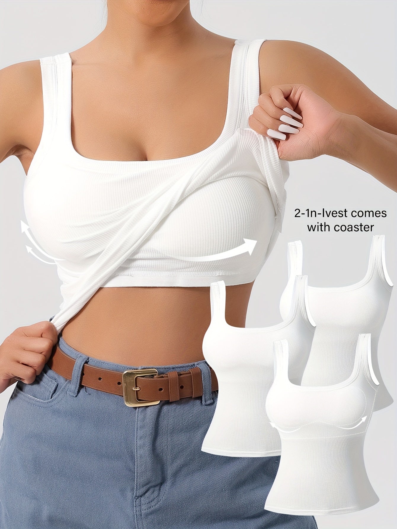 3-Pack Solid Color Super Slim Fit Tank Top - Classic Square Neck, Sleeveless, Versatile, and Easy to Pair - Pack of 3 for Endless Outfit Possibilities, Exclusively Designed for Women, Perfect for Casual, Everyday Wear