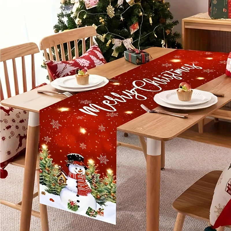 1pc Christmas Table Runner - Shuttle Woven, Rectangular, Polyester, 100% Christmas Theme for Home Kitchen Dining Table Decoration, Holiday Season Table Accessory