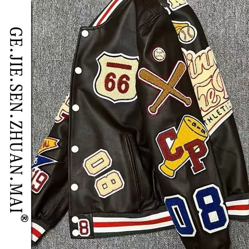 Jackets Men's Spring and Autumn Baseball Uniform Y2K Retro Trend Leather Jacket Heavy Industry Embroidery White Short Coat Ins