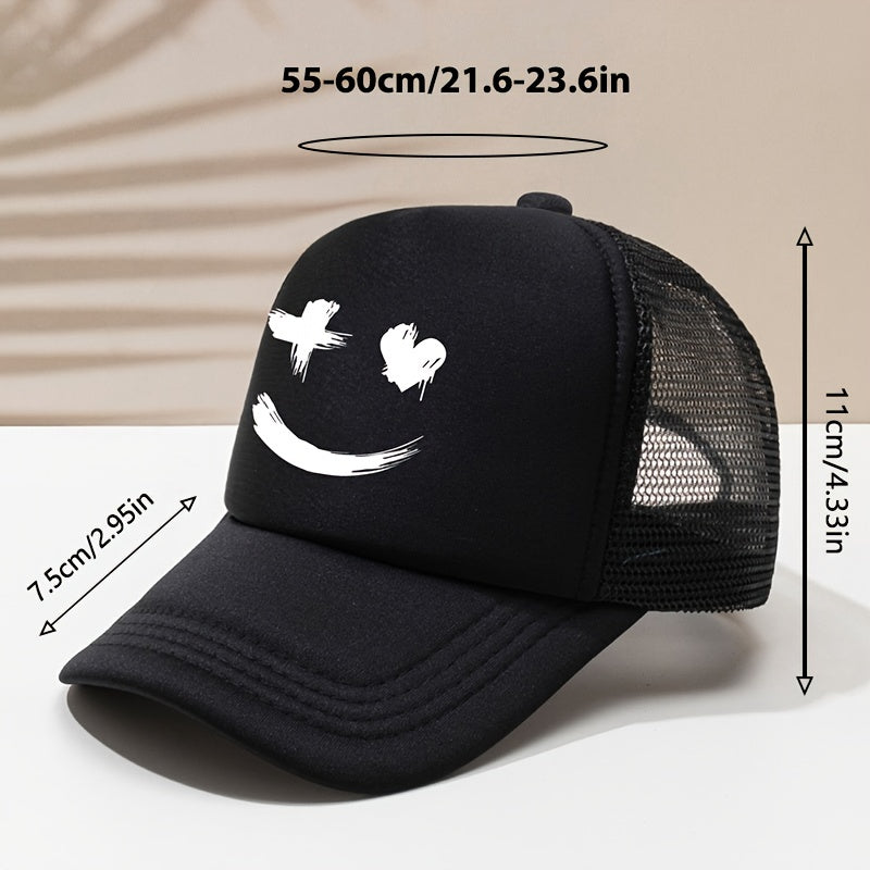 Summer Fun Cartoon Print Baseball Cap - Stylish Mesh Peaked Cap for Men and Women - Breathable, Adjustable, and Sunshade Cap for Outdoor Activities