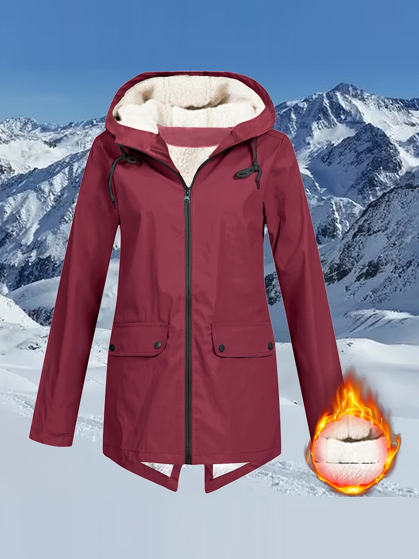 Womens Quilted Fleece Zip-Up Hooded Jacket - Wind-resistant, Adjustable Drawstring, Stylish Solid Colors - Ultra-Comfortable, Long Sleeve Outerwear for Casual Daily Wear