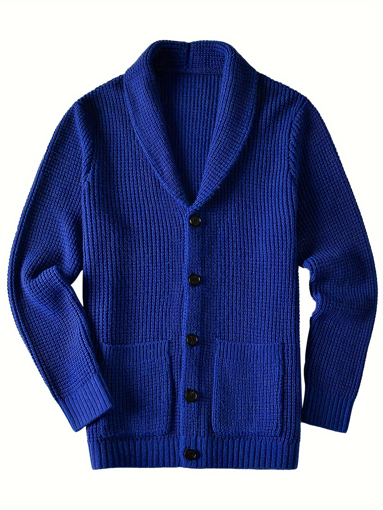 Mens Long Sleeve Green Shawl Collar Solid Color Acrylic Knit Cardigan Sweater with Pocket - Soft, Slight Stretch Fabric, Regular Fit, Placket Closure - Perfect for Fall and Winter Seasons