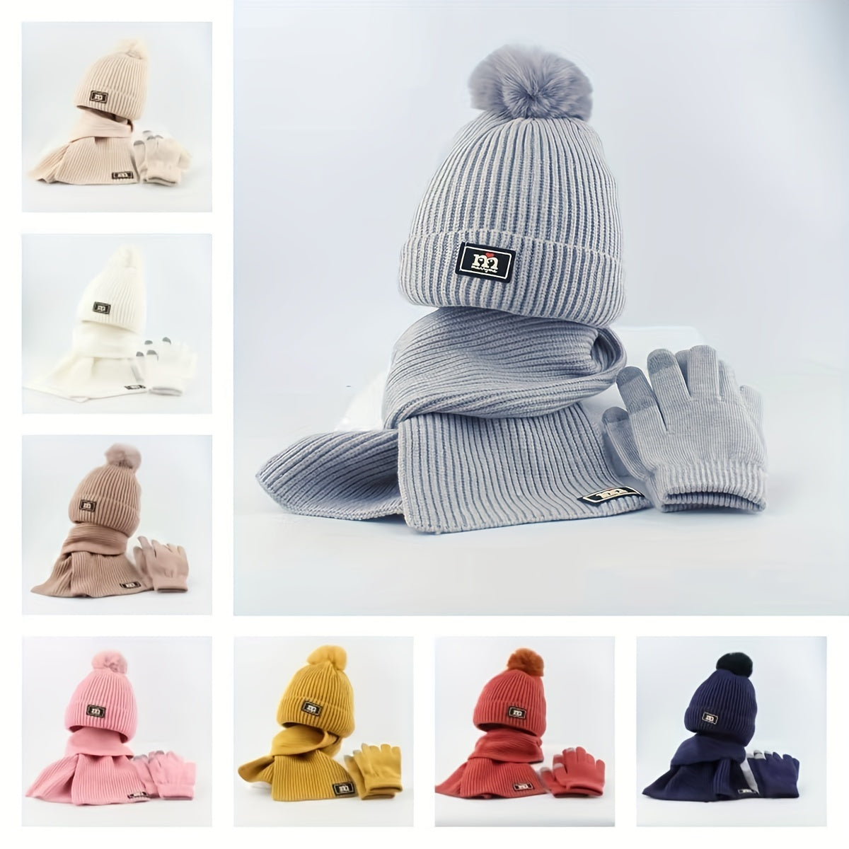 2pcs+1pair Children's Scarf & Hat & Gloves Set, Autumn And Winter Baby Warm Fleece Lined Gloves, Boys And Girls Knitted Hat