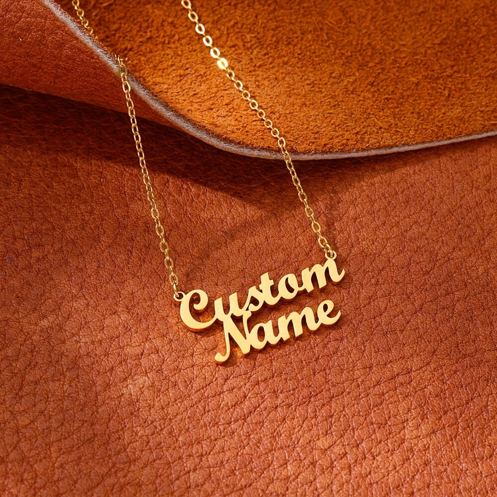 Personalized Hollow Two Names Necklace, Customized Stainless Steel Double Layer Letter Name Pendant Necklace