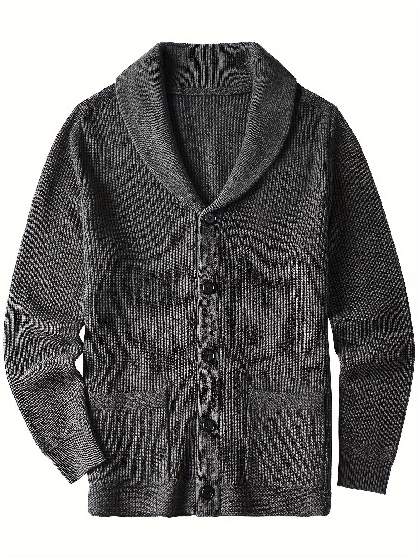 Plus Size Mens Soft Knit Cardigan Sweater - Classic Shawl Collar, Warm and Cozy with Pockets - Elegant Coat Style for Winter and Fall Seasons
