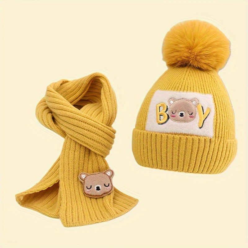2pcs Kids' Winter Hat & Scarf Set - Cozy, Warm Knit With Ear Protection For Boys & Girls, Perfect For Skiing & Skating, Fits Ages 3-8, Head Circumference 19.69-21.26inch