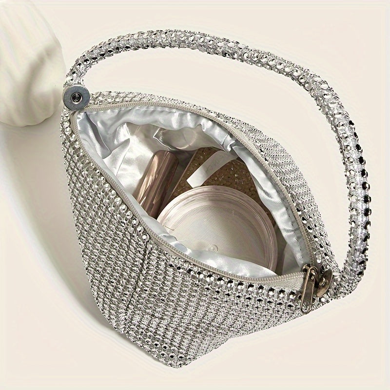Mini Glitter Rhinestone Clutch, Elegant Sparkle Clutch Purse, Women's Fashion Handbag & Wrist Purse for Carnaval Wedding Music Festival