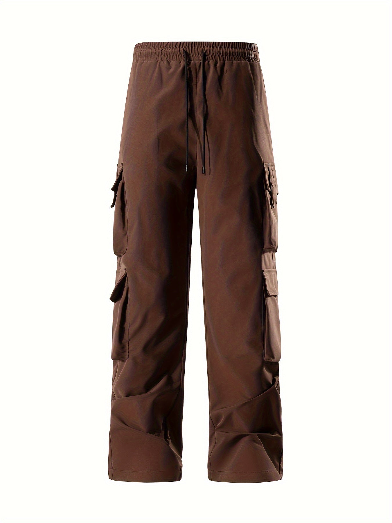 Mens Comfortable Loose Solid Cargo Pants - Multiple Spacious Pockets, Adjustable Casual Drawstring Waistband, Comfortable Loose Fit - Perfect for Outdoor Enthusiasts and Adventurers