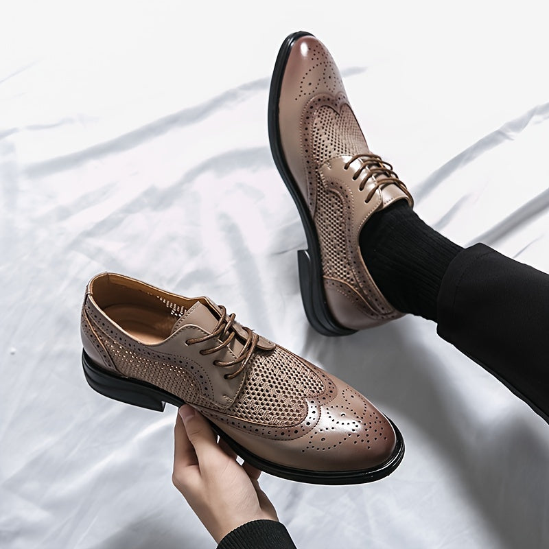 Men's Vintage Wingtip Brogue Derby Shoes - Comfy, Non-Slip, Durable Rubber Sole, Lace-Up, Breathable, Water-Resistant, Elegant Dress Shoes for Formal Occasions - Ideal for Business, Wedding, Party, and Daily Wear