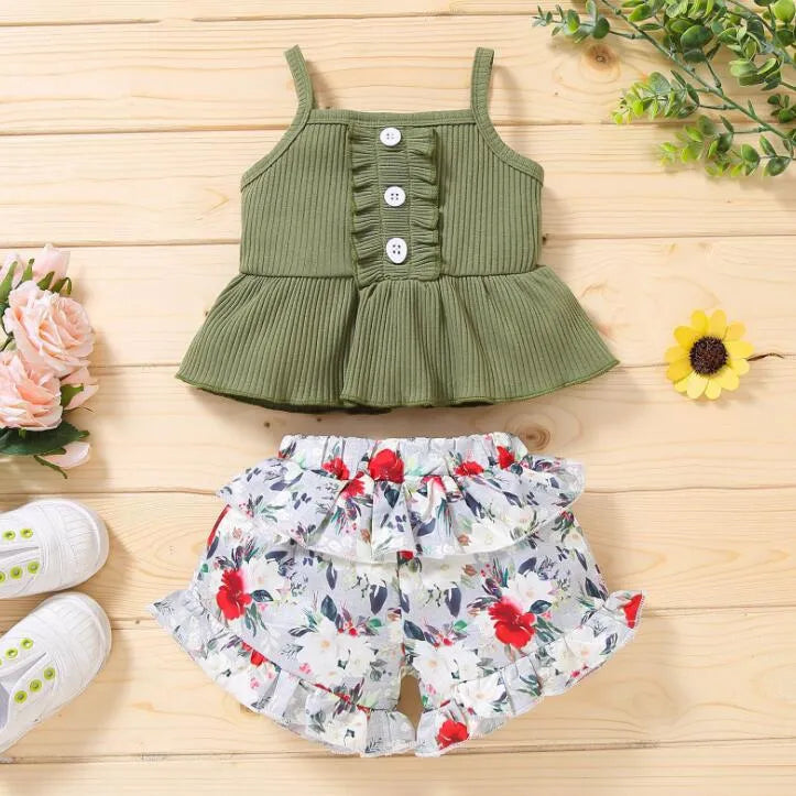 baby clothing girl Kids 2 PCS sets 100% Cotton O-neck Shirt + Stripped short Summer Child Two Piece set clothes
