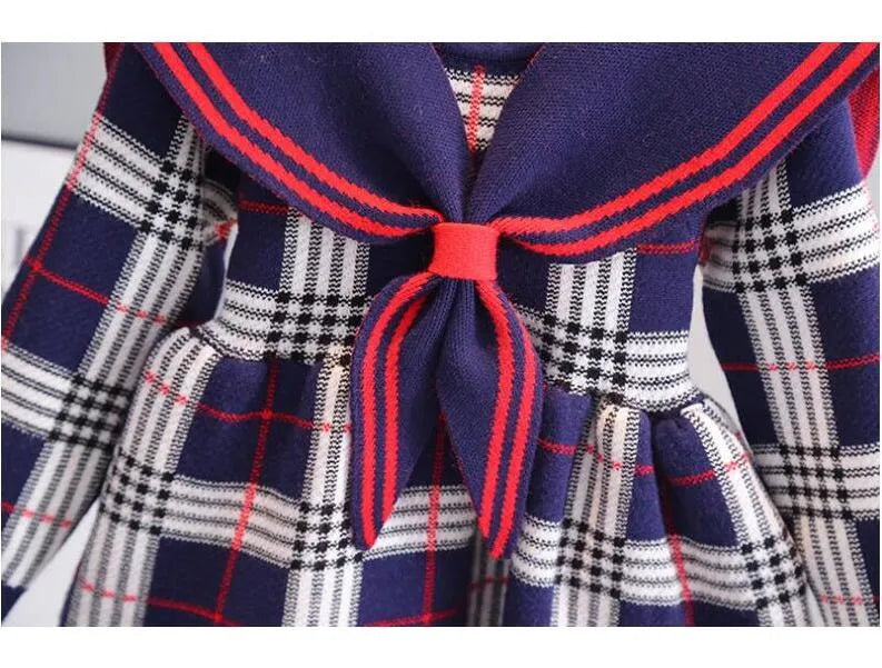 Great Quality Baby Girls Knitted Plaid Sweaters Dresses Spring Autumn Girl Long Sleeve Princess Dress Kids College Style Knitting Dress 2-7 Years