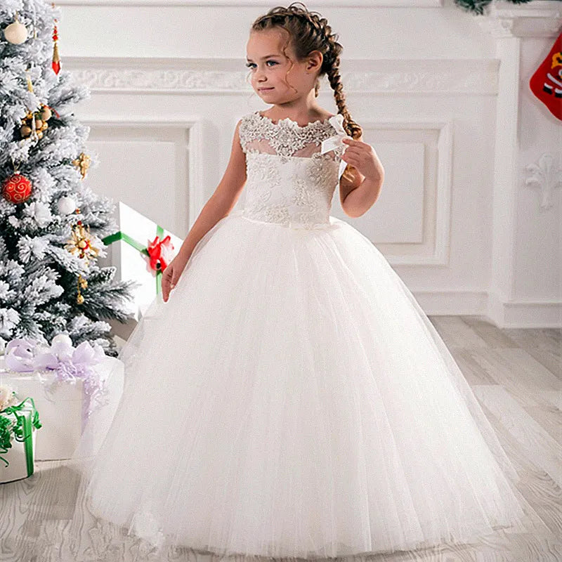 Cheap Flower Girls Dresses Tulle Lace Top Spaghetti Formal Kids Wear For Party Free Shipping Toddler Gowns