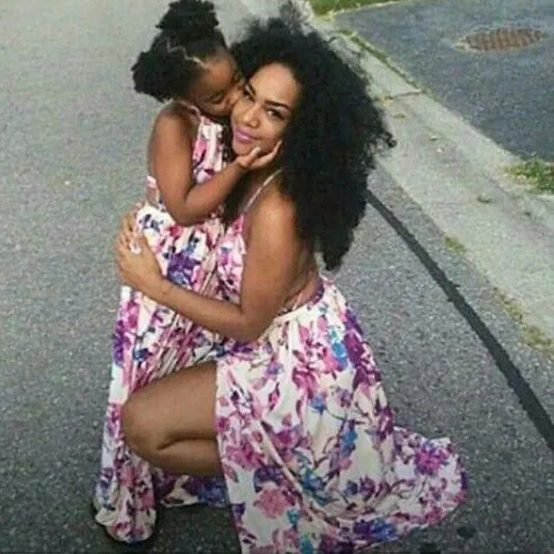Mother Daughter Dresses Family Matching Outfits Floral Print V-neck Baby Girl And Mother Clothing Mommy And Me Beach Sundress