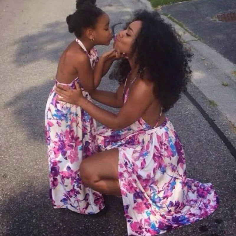 Mother Daughter Dresses Family Matching Outfits Floral Print V-neck Baby Girl And Mother Clothing Mommy And Me Beach Sundress