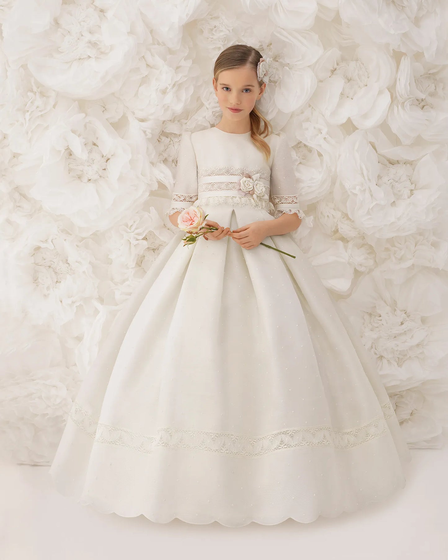Princess Half Sleeve Lace Girls Pageant Dress Girl First Communion Dress Kids Formal Wear Flower Girls Dresses for Wedding