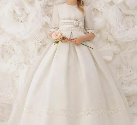 Princess Half Sleeve Lace Girls Pageant Dress Girl First Communion Dress Kids Formal Wear Flower Girls Dresses for Wedding