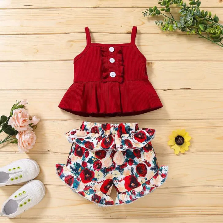 baby clothing girl Kids 2 PCS sets 100% Cotton O-neck Shirt + Stripped short Summer Child Two Piece set clothes