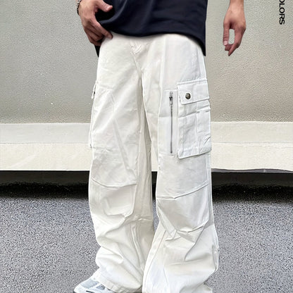Men's Solid Color Baggy Cargo Pants, Casual Stylish Camping Hiking Outdoor Trousers As Gift