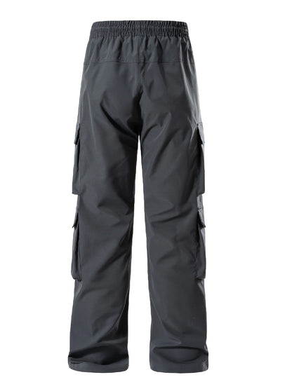 Mens Comfortable Loose Solid Cargo Pants - Multiple Spacious Pockets, Adjustable Casual Drawstring Waistband, Comfortable Loose Fit - Perfect for Outdoor Enthusiasts and Adventurers
