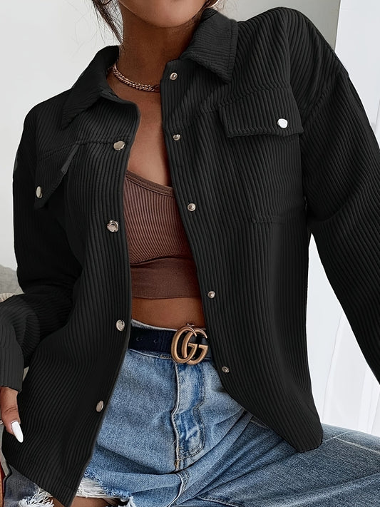Stylish Corduroy Long Sleeve Button Front Jacket - Casual Jackets for Women with Elegant Design, Perfect for Spring and Fall Season - Soft, Comfortable, and Versatile Outerwear
