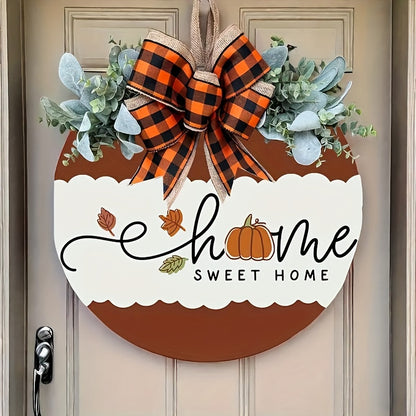 1pc Elegant Fall Thanksgiving Front Door Wreath Sign - Decorative Signs & Plaques for Home Room Living Room Office - Artificial Wood Versatile Wall Hanging Fall Decor with Autumn Leaves and Berries Accents